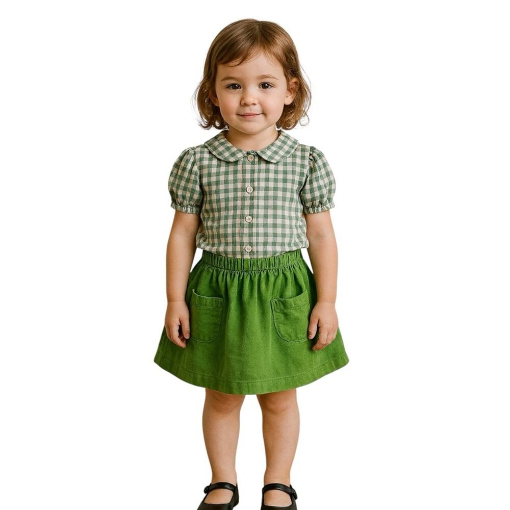 Little English Girls Green Corduroy Front Pocket Skirt - Size 4